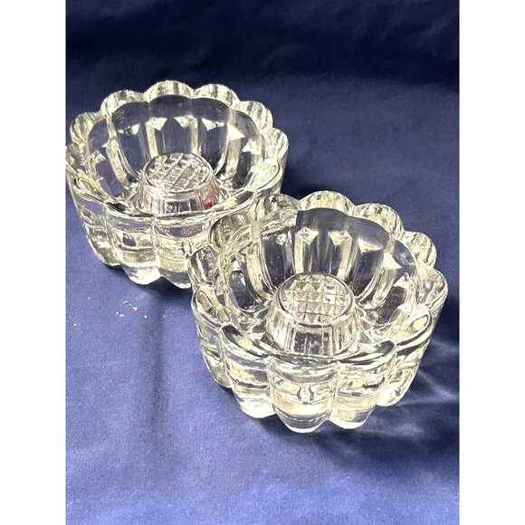 Vintage Pressed Crystal Votive Candle Holders Set of 2 Heavy Scalloped Clear - Picture 3 of 8